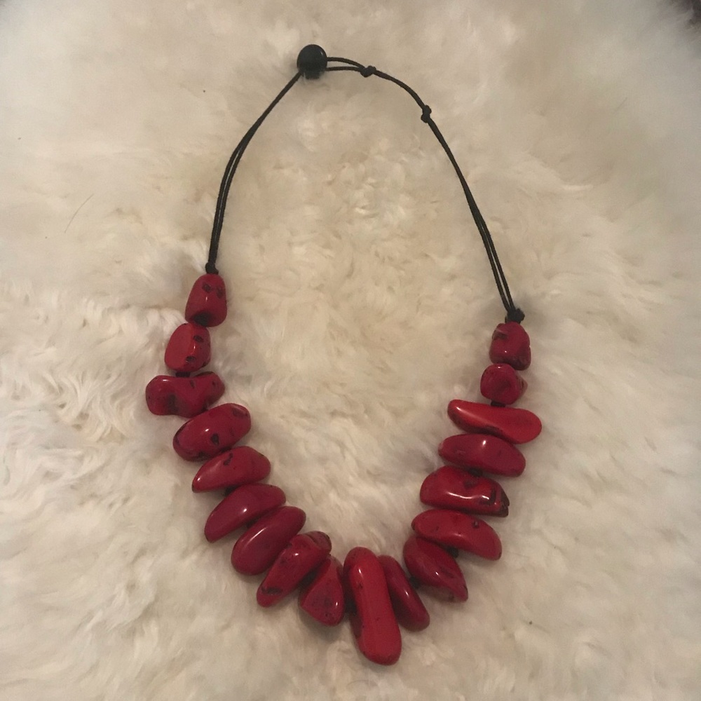 Red necklace made of stones